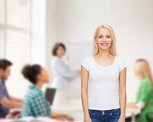 Image showing smiling woman in blank white t-shirt