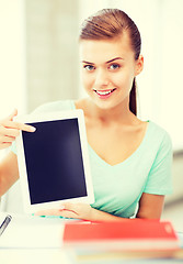Image showing smiling student girl with tablet pc