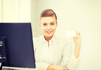 Image showing woman with blank business card