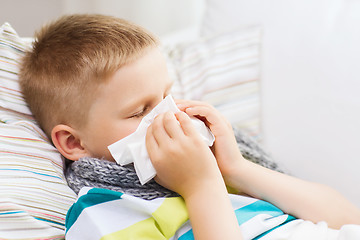 Image showing ill boy with flu at home