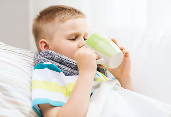 Image showing ill boy with flu at home