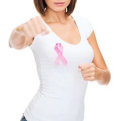 Image showing woman with pink cancer ribbon