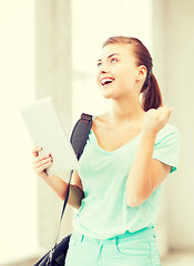 Image showing happy student girl with tablet pc