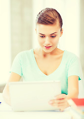 Image showing smiling student girl with tablet pc