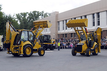 Image showing City Day of Tyumen, on July 26, 2014, show of dancing excavators