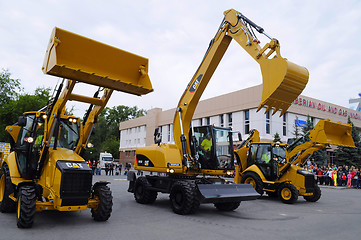 Image showing City Day of Tyumen, on July 26, 2014, show of dancing excavators