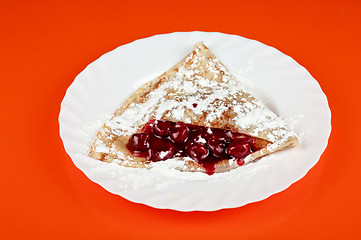 Image showing pancakes with cherries