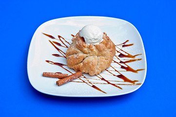 Image showing apple strudel with ice cream