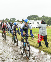 Image showing The Cyclist Mathew Hayman on a Cobbled Road - Tour de France 201