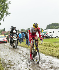 Image showing The Cyclist Rein Taaramae on a Cobbled Road - Tour de France 201