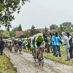 Image showing The Cyclist Bauke Mollema on a Cobbled Road - Tour de France 201