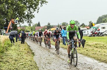 Image showing The Cyclist Lars Boom on a Cobbled Road - Tour de France 2014