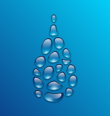 Image showing Water drop made from drops on blue background