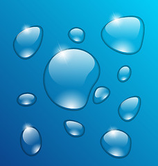 Image showing Transparent water drops on blue background