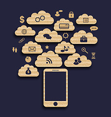 Image showing Smart device with cloud of application icons, business infograph