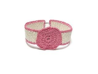 Image showing Hand worked crocheted collar with pink crocheted ring