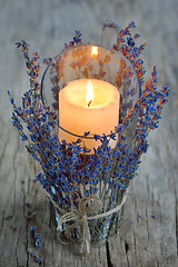 Image showing candle and lavender