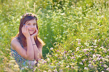 Image showing  girl with wreath from flowers