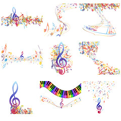 Image showing Multicolour  musical notes staff set