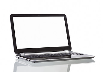 Image showing laptop with blank white screen on white