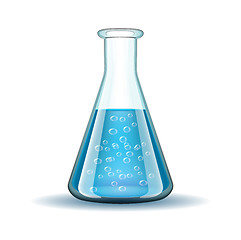 Image showing Chemical laboratory transparent flask with blue liquid