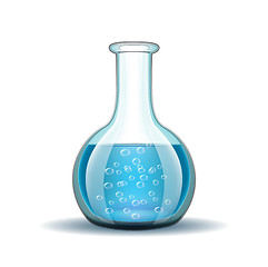 Image showing Chemical laboratory transparent flask with blue liquid