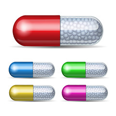 Image showing Set of medical capsule with granules