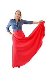 Image showing The beautiful blonde in a red skirt