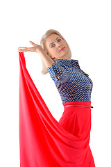 Image showing The beautiful blonde in a red skirt