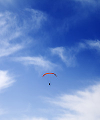 Image showing Silhouette of skydiver at sky