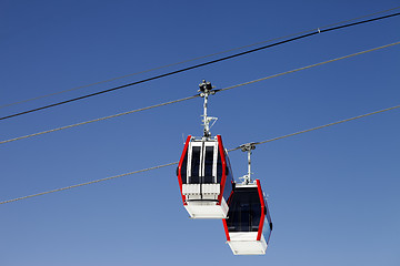 Image showing Two gondola lifts close-up view