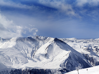 Image showing Panorama of winter snowy mountains