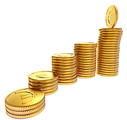 Image showing Stacks of gold EURO coins