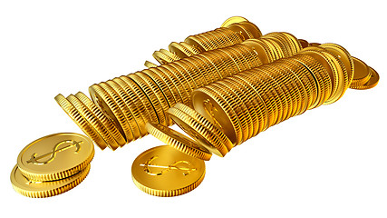 Image showing Stacks of gold dollar coins