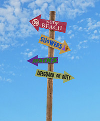 Image showing four arrows beach directional post