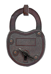 Image showing vintage copper padlock with key