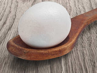 Image showing vintage wooden spoon and egg 