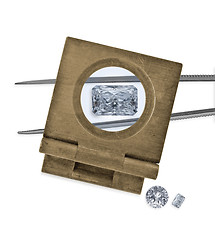 Image showing  vintage loupe over diamond and tweezers
