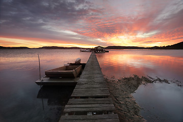 Image showing Sunrise over the Brisbane Waters at Woy Woy with Paddy's Oyster 