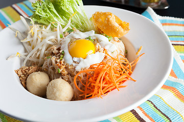 Image showing Thai Noodle Dish with Fried Egg