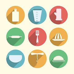 Image showing Flat circle vector icons for kitchenware