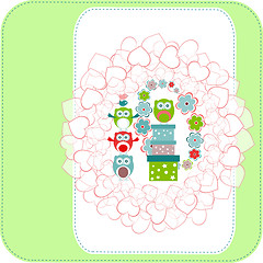 Image showing Background with flower, owls and gift boxes