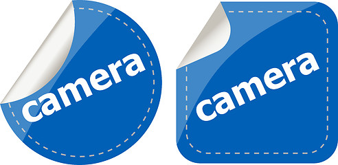 Image showing camera word stickers set, web icon button