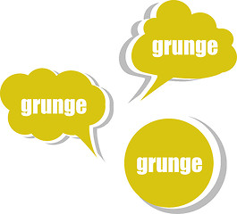 Image showing grunge word on modern banner design template. set of stickers, labels, tags, clouds