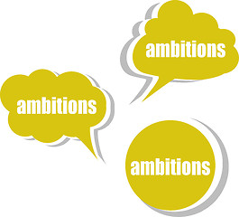 Image showing ambitions word on modern banner design template. set of stickers, labels, tags, clouds