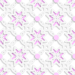 Image showing White perforated ornament layered with pink dots seamless