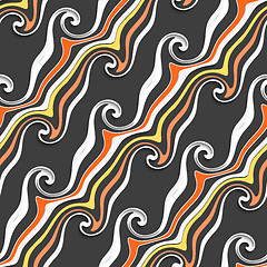 Image showing Gray curved lines and swirls orange and yellow striped seamless