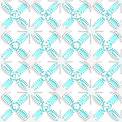 Image showing White detailed ornament layered on cyan circles seamless