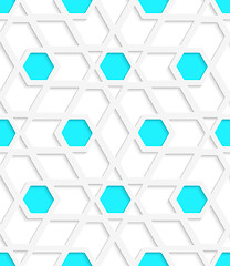 Image showing White geometrical detailed with blue hexagons gray seamless patt
