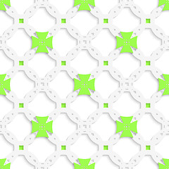 Image showing White perforated ornament with green crosses seamless